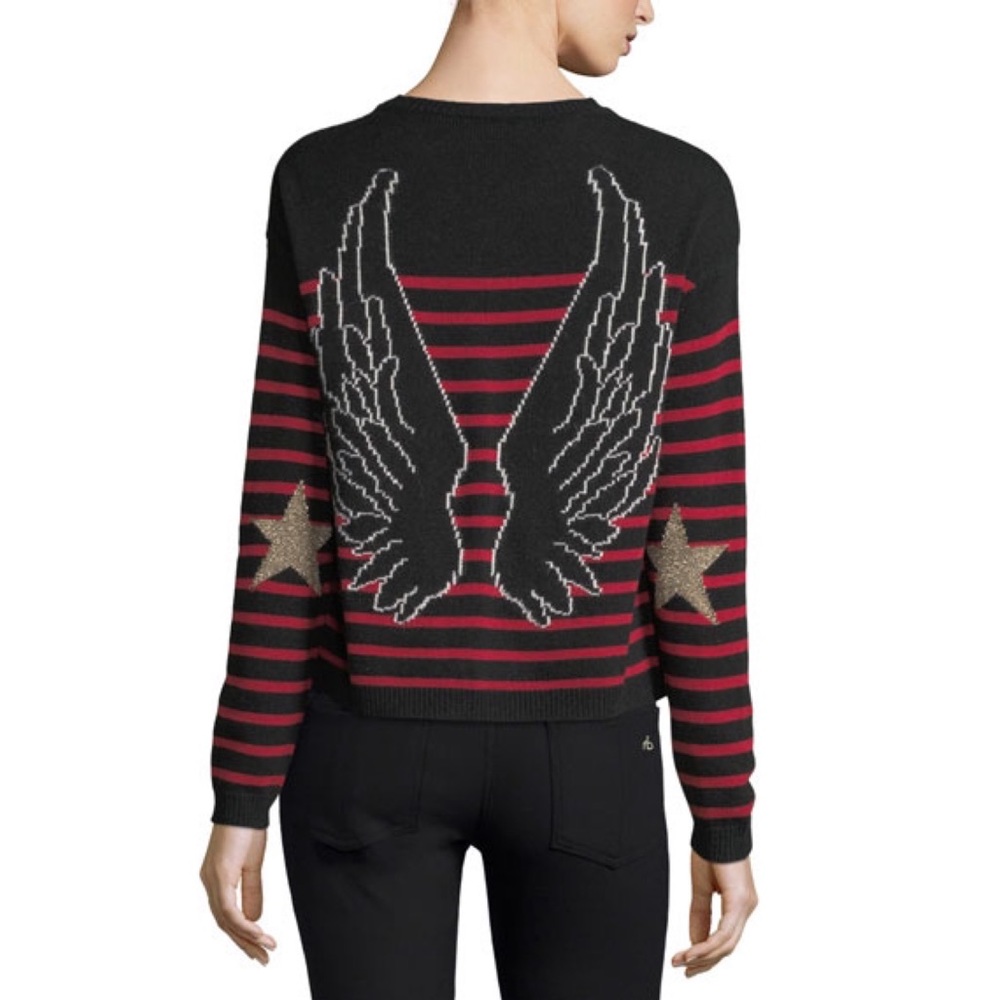 RED Valentino Striped Sweater w/ Jacquard Wings & Star Embroidery - sz S